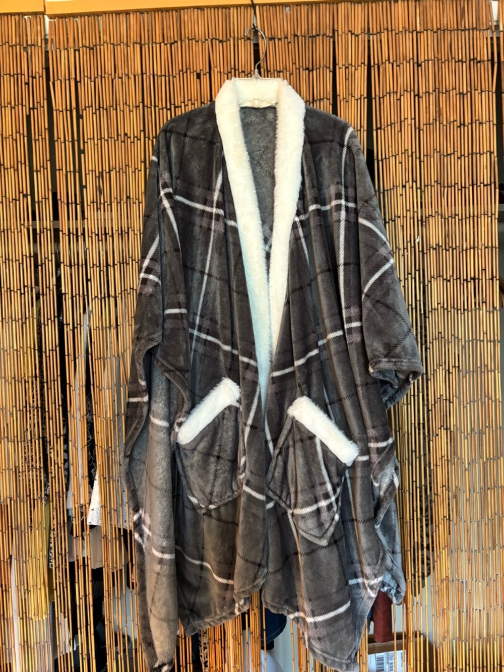 Charter Club Plush Gray Plaid Sherpa Throw
